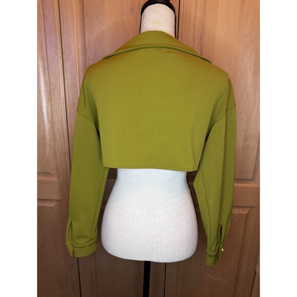 Miss Circle Women’s M Long Sleeve Open Crop Top Tie Front, Pockets, Lime Green - Picture 4 of 11